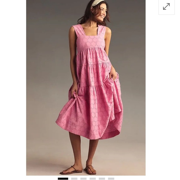 Anthropologie Dresses & Skirts - Anthropologie Eyelet Dress Pink Square Neck Tiered
